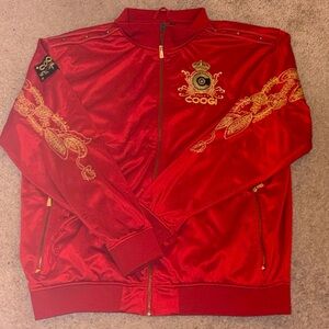 COOGI Red Gold Track Jacket XXL – Satin Finish Hip Hop Streetwear